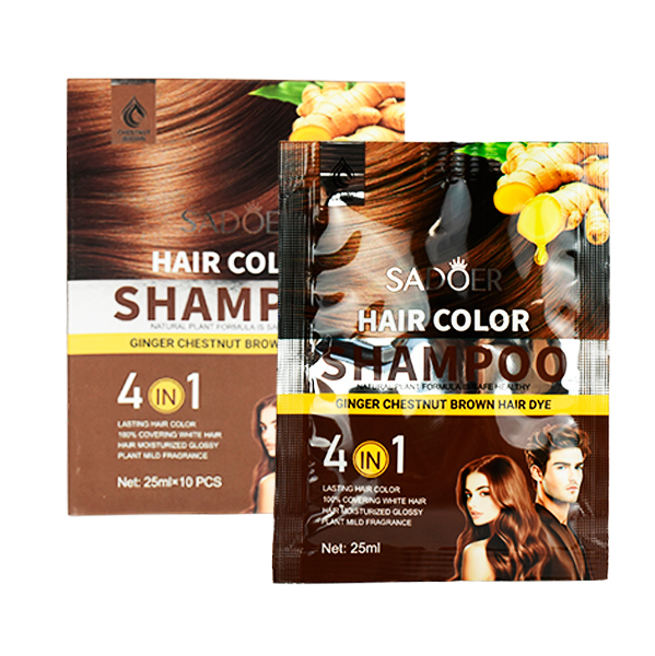 Caja de 10 sobres de shampoo con tinte en tono café - Sadoer